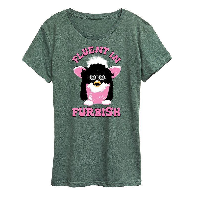 Womens Furby Fluent In Furbish Graphic Tee Grey Green Product Image