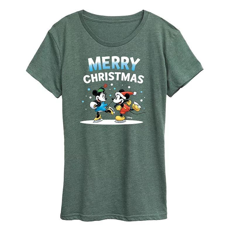 Disneys Mickey Mouse And Minnie Mouse Womens Christmas Ice Skating Graphic Tee., Girls Product Image