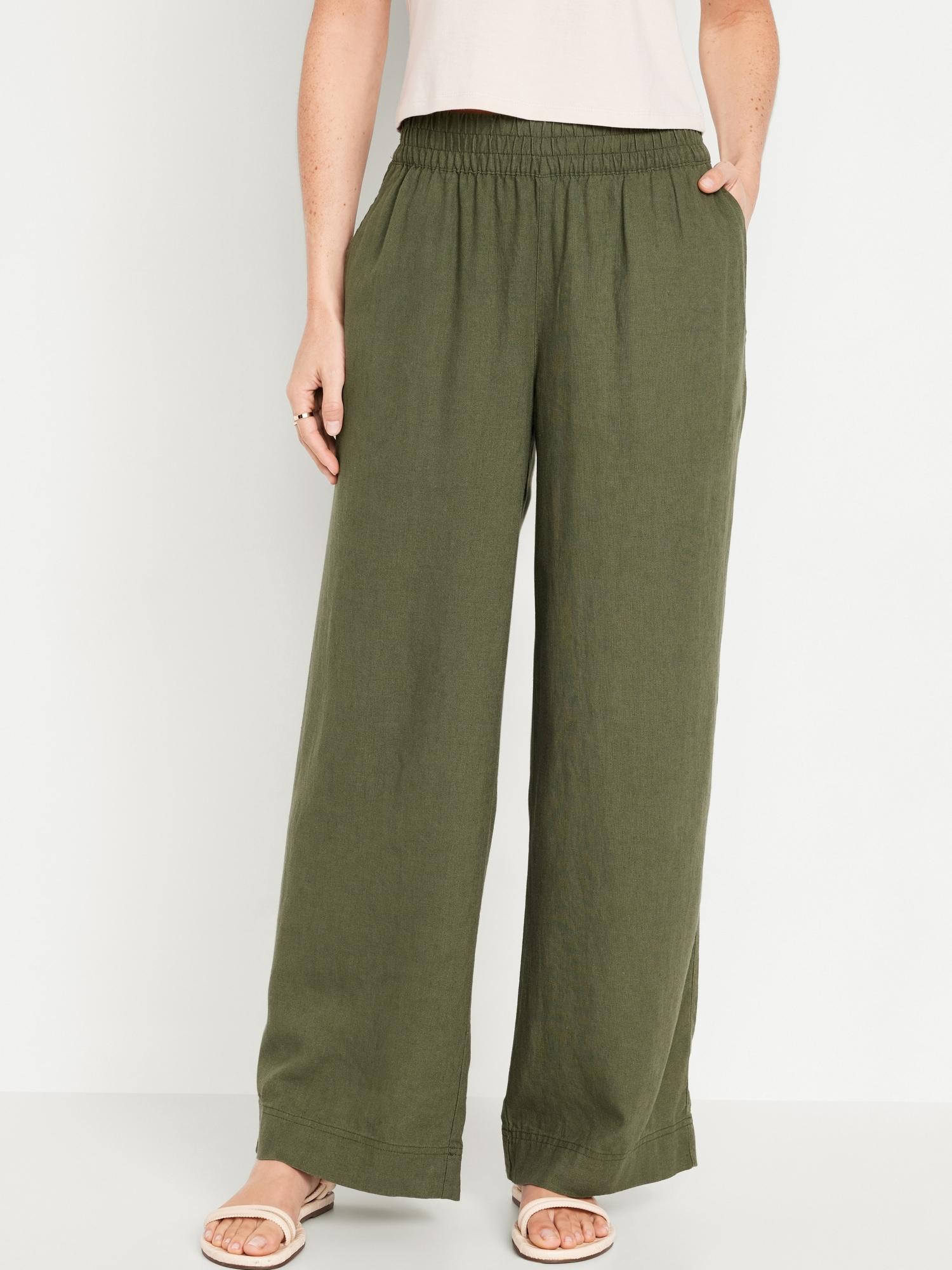 High-Waisted Linen-Blend Wide-Leg Pants Product Image