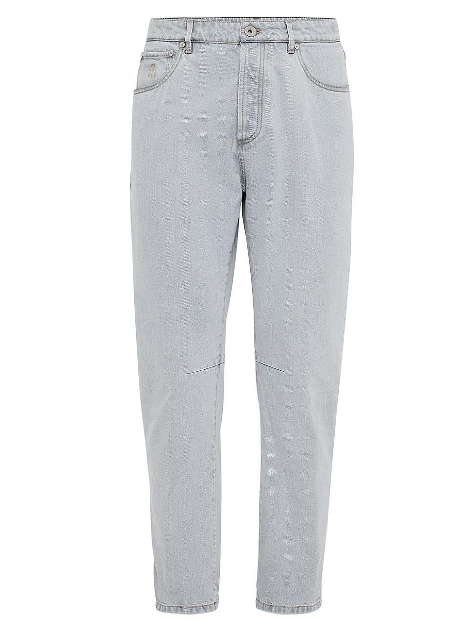 Mens Grayscale Denim Leisure Fit Five-Pocket Trousers Product Image