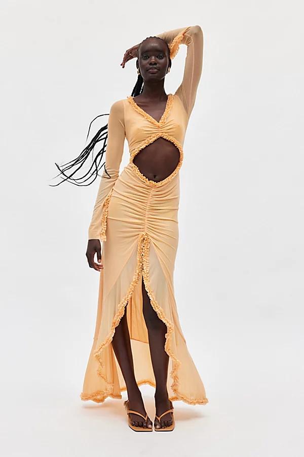 AFRM Cat Ruched Semi-Sheer Maxi Dress Womens at Urban Outfitters Product Image