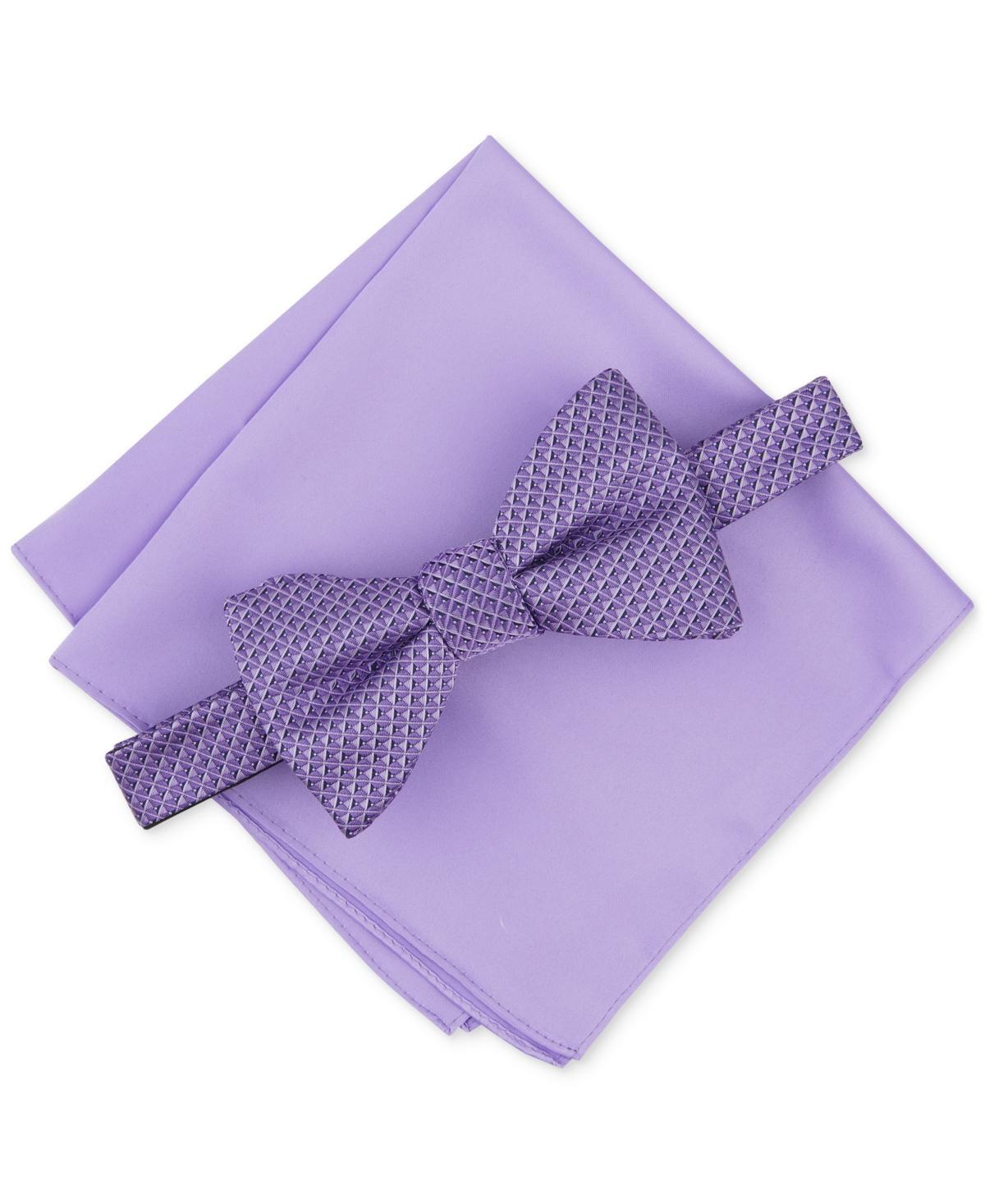 Alfani Mens Galway Mini-Chevron Bow Tie & Solid Pocket Square Set, Created for Macys Product Image