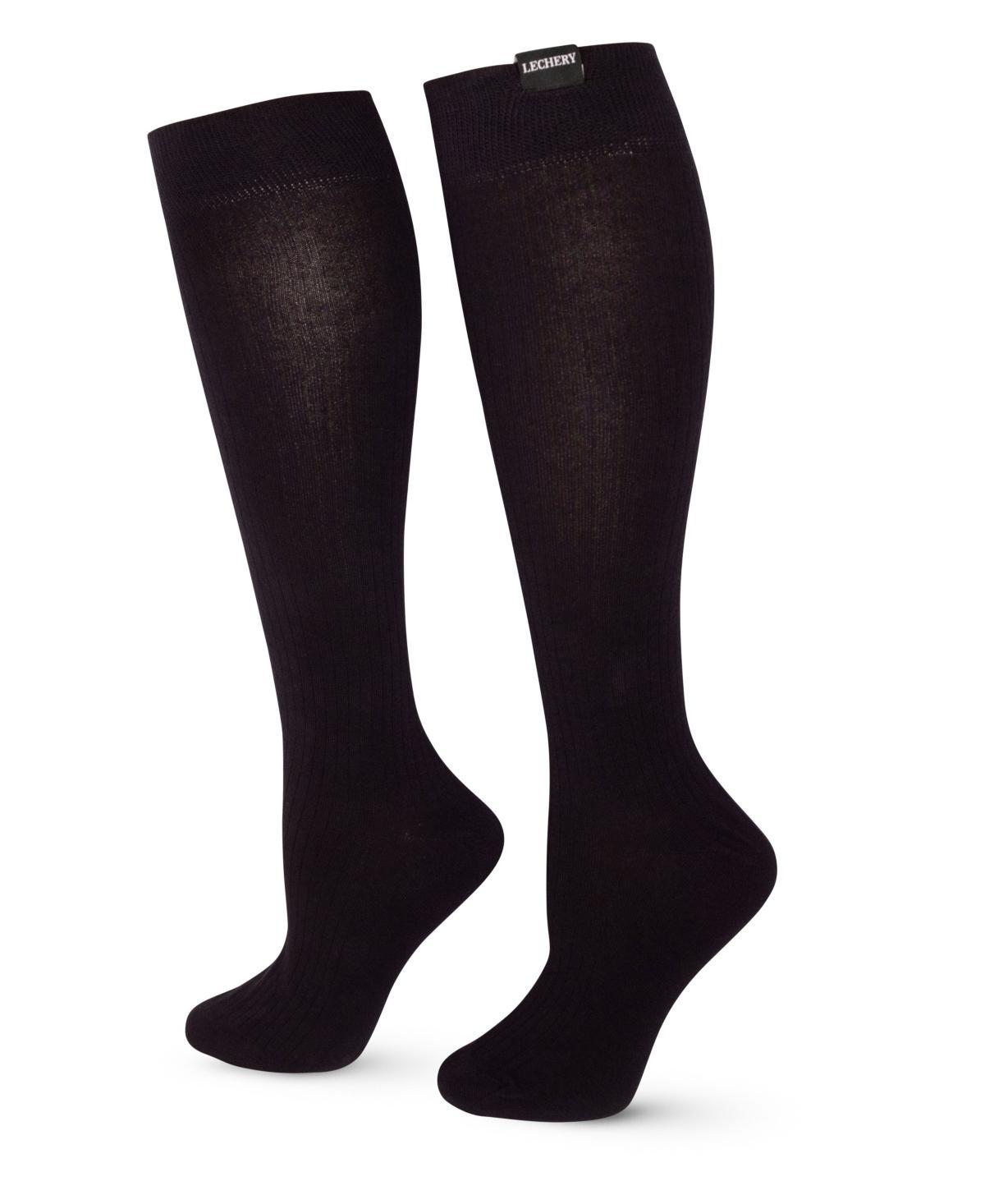 Womens LECHERY Classic Cotton Blend Woven Tab Knee-Highs, Black Product Image