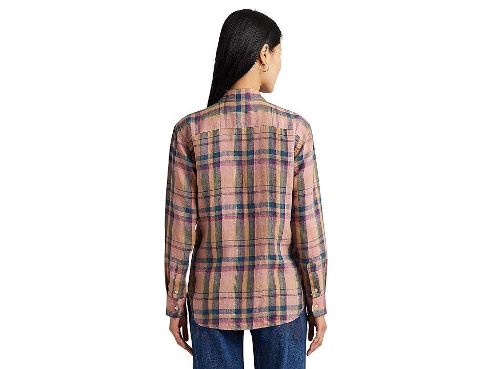 LAUREN Ralph Lauren Checked Plaid Linen Shirt (Pink/Blue ) Women's Clothing Product Image