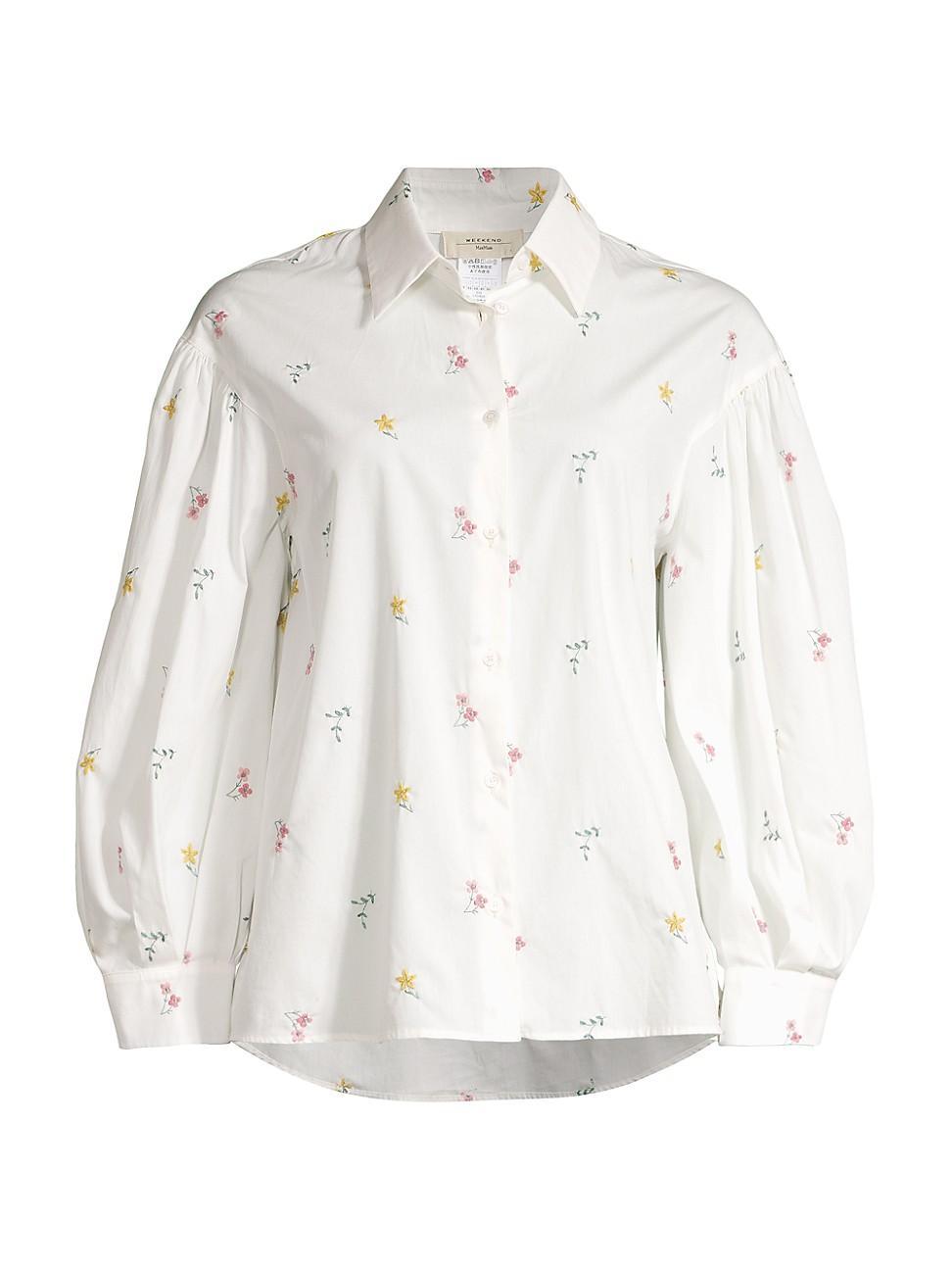 Womens Villar Ditsy Floral Embroidered Blouson-Sleeve Shirt Product Image