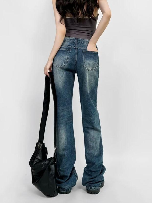 Low Waist Washed Bootcut Jeans Product Image