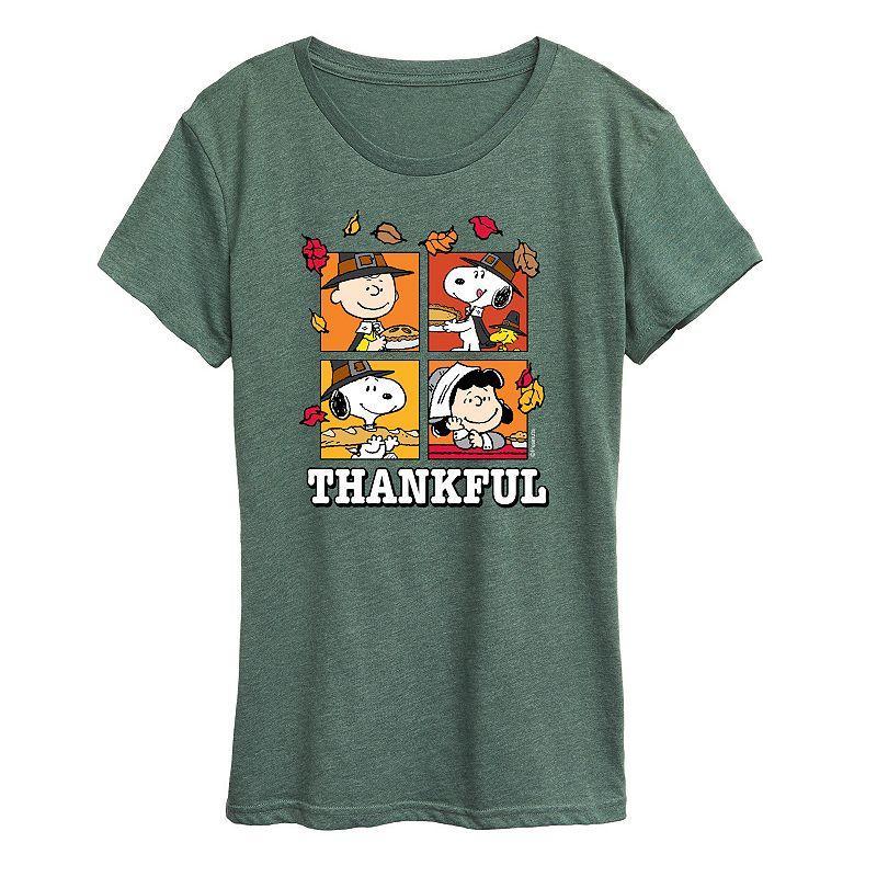 Womens Peanuts Thankful Graphic Tee Green Product Image