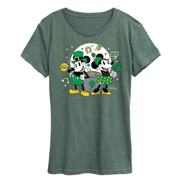 Disneys Mickey & Minnie Mouse Womens St. Patricks Pot Of Gold Graphic Tee Heather Grey Product Image