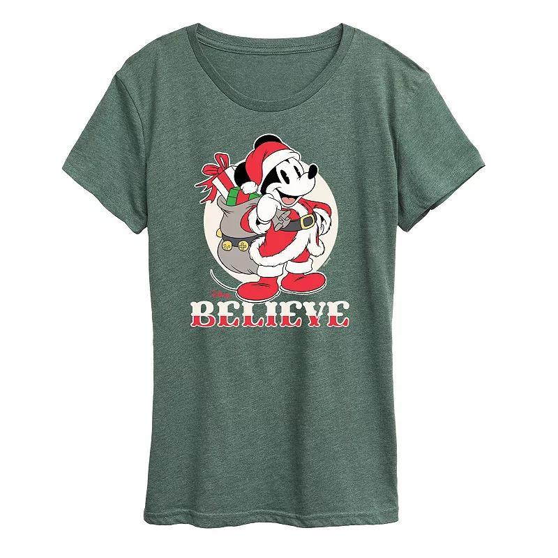 Disneys Mickey Mouse Womens Believe Holiday Graphic Tee, Girls Blue Product Image