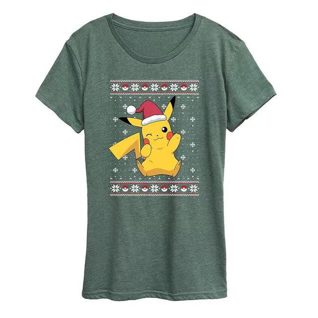 Womens Pokemon Pikachu Sweater Design Tee Grey Green Product Image