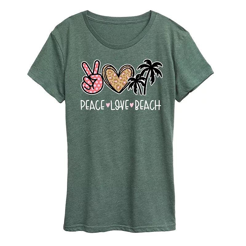 Womens Peace Love Beach Graphic Tee Grey Gray Product Image