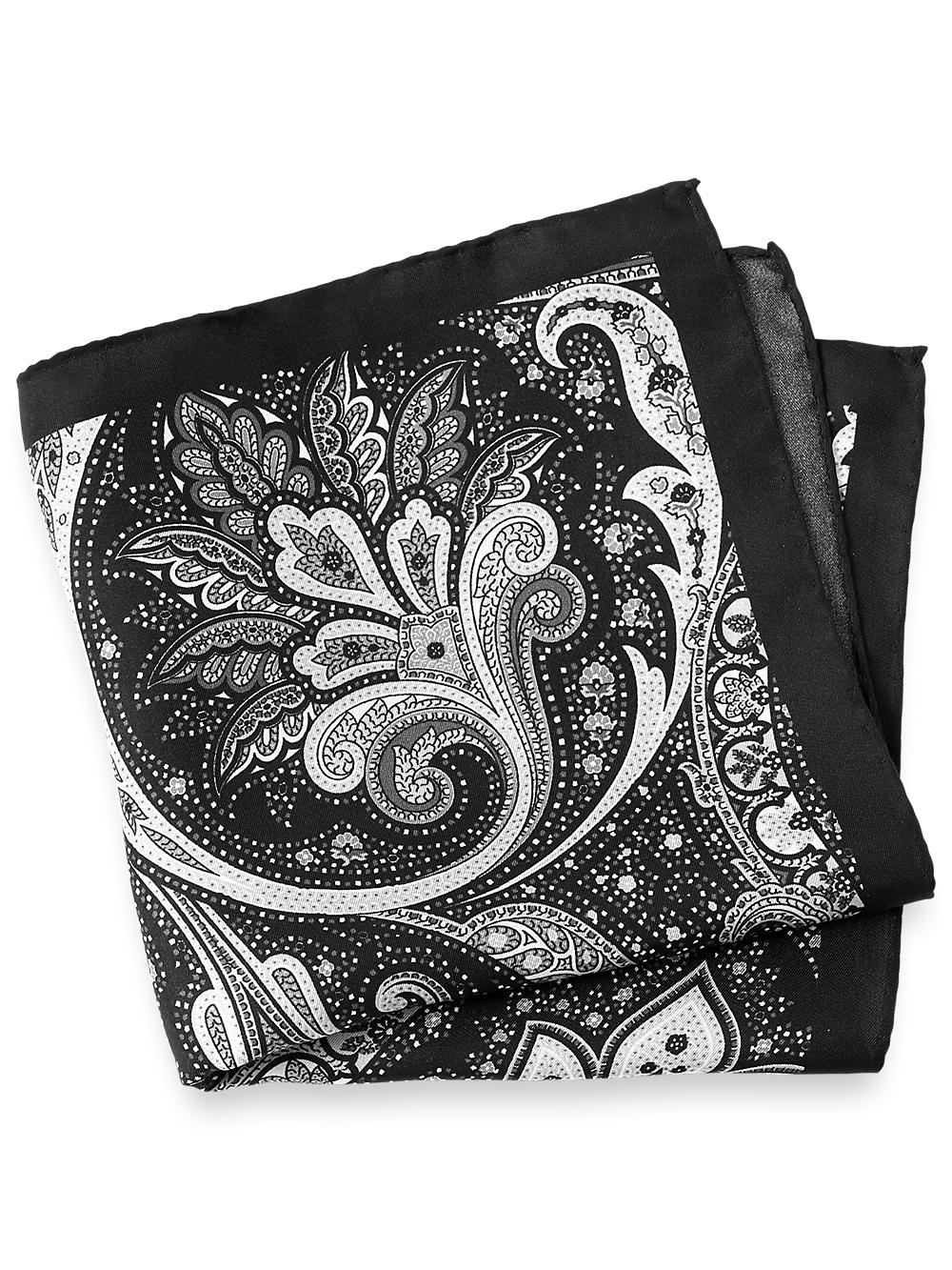 Paisley Silk Pocket Square - Black Product Image