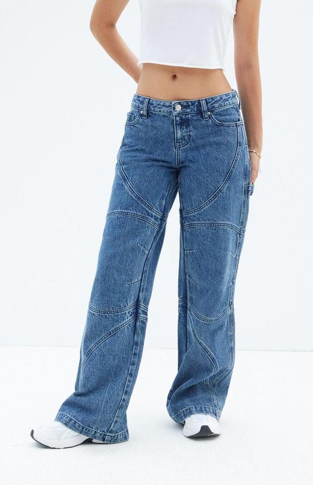 Women's Casey Dark Indigo Moto Low Rise Baggy Jeans Product Image