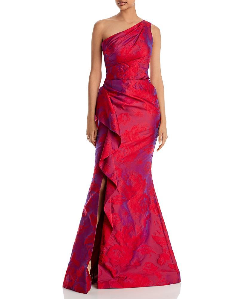 Womens Jacquard One-Shoulder Ruched Gown Product Image