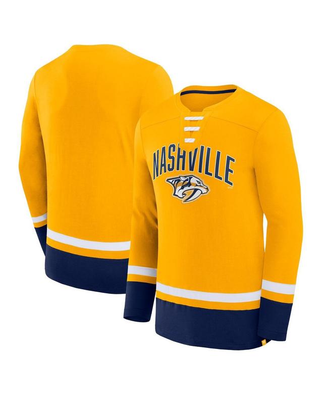 Mens Fanatics Gold Nashville Predators Back Pass Lace-Up Long Sleeve T-shirt Product Image