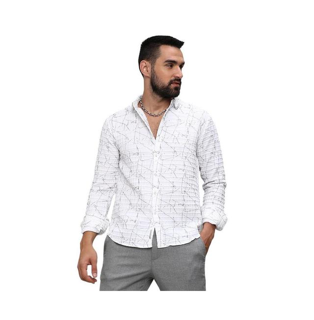 Campus Sutra Mens Chalk White Holographic Veined Textured Shirt Product Image