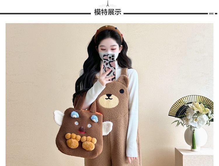 Maternity Long-Sleeve Mock Neck Plain Knit Top / Bear Fleece Harem Dungaree Product Image