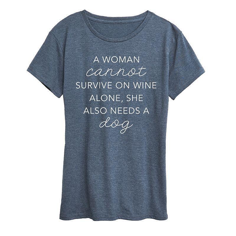 Womens Cannot Survive On Wine Alone Graphic Tee, Girls Grey Blue Product Image