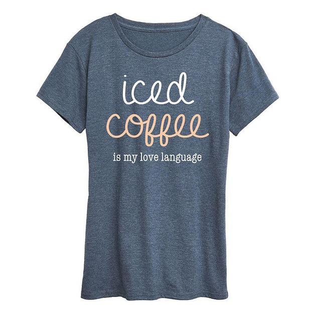 Womens Iced Coffee Love Language Graphic Tee Grey Blue Product Image