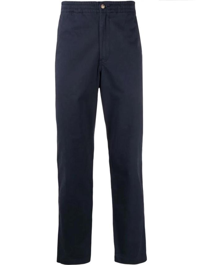 Navy Cotton Straight-leg Trousers In Blue Product Image