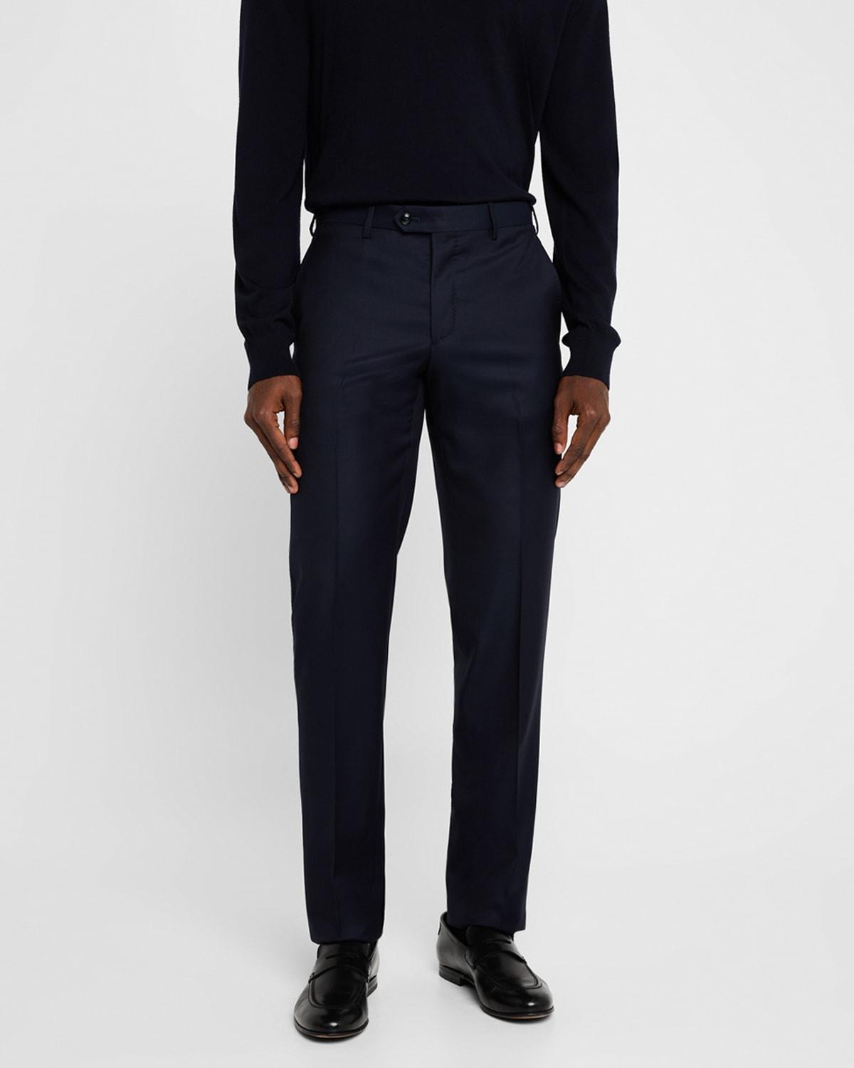 Men's Solid Wool Flat-Front Trousers Product Image