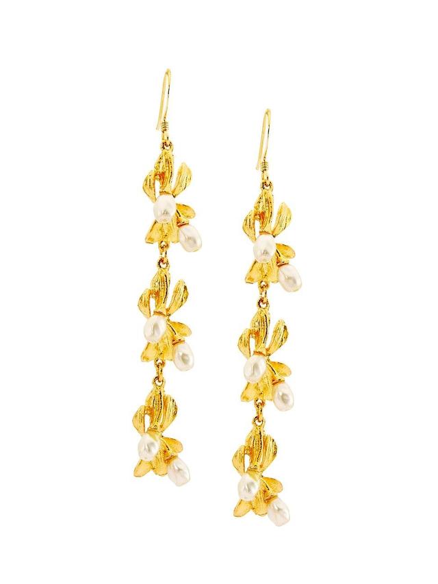 Womens Satin 22K-Gold-Plated & Pearl Flower Drop Earrings Product Image