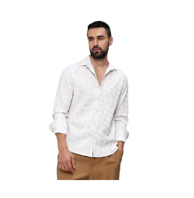 Campus Sutra Mens Ivory White Foil-Creased Shirt Product Image