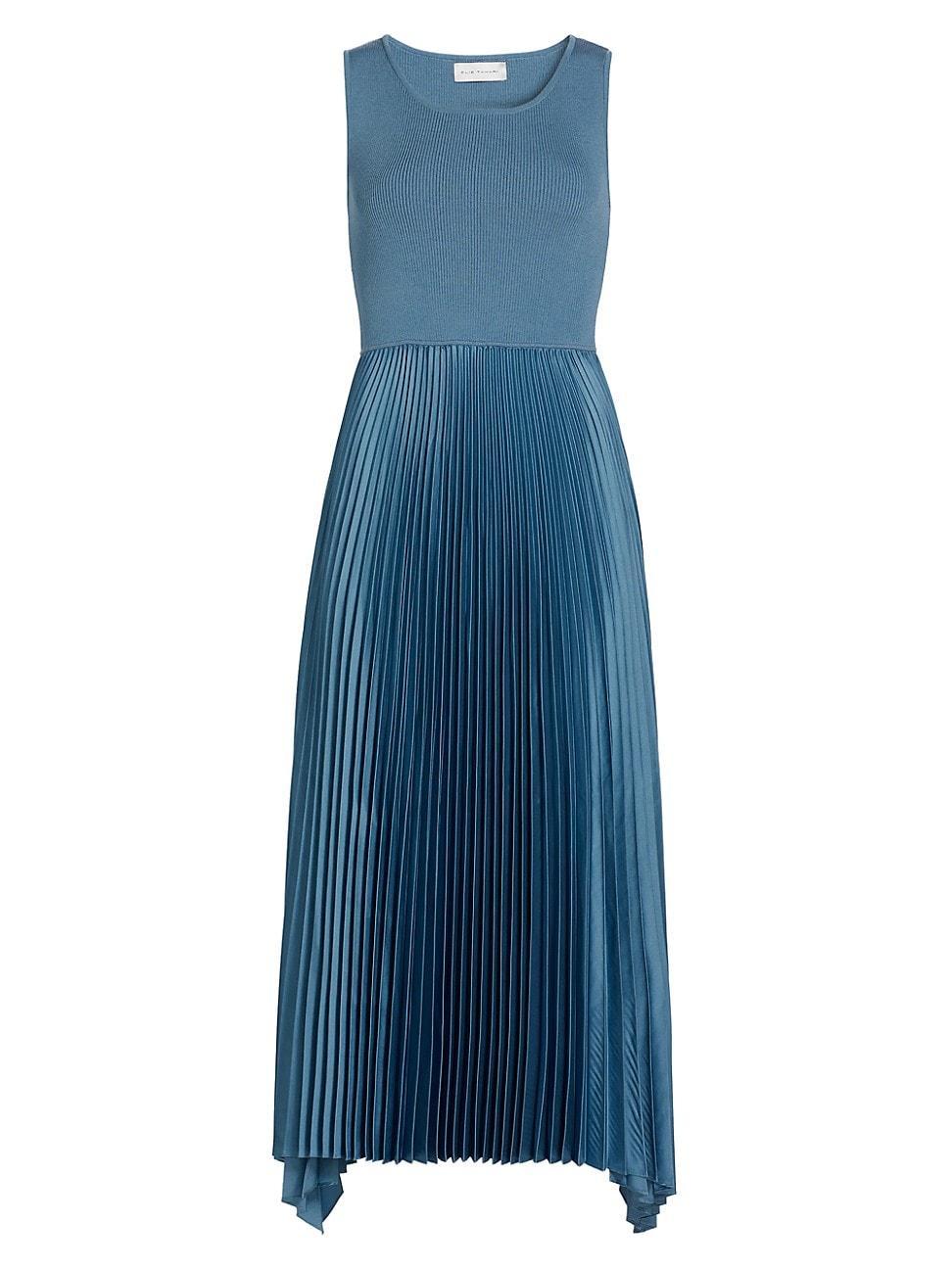 Womens Mixed Media Pleated Midi-Dress Product Image