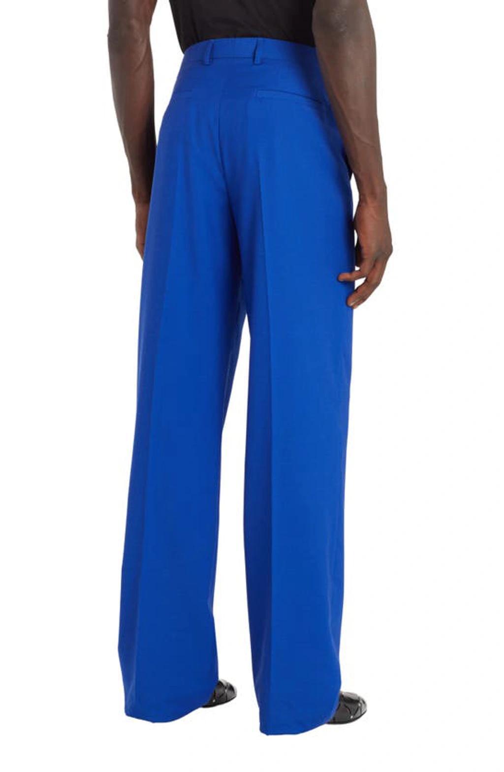 VERSACE Silk And Wool Blend Trousers In Blue Product Image