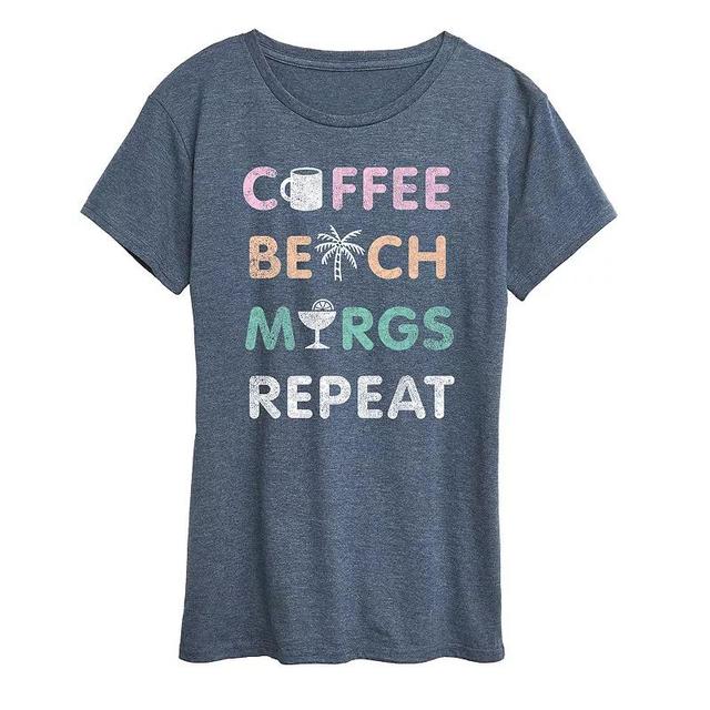 Womens Coffee Beach Repeat Graphic Tee Heather Grey Product Image