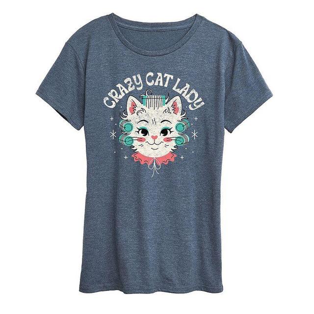 Womens Crazy Cat Lady Graphic Tee Grey Blue Product Image