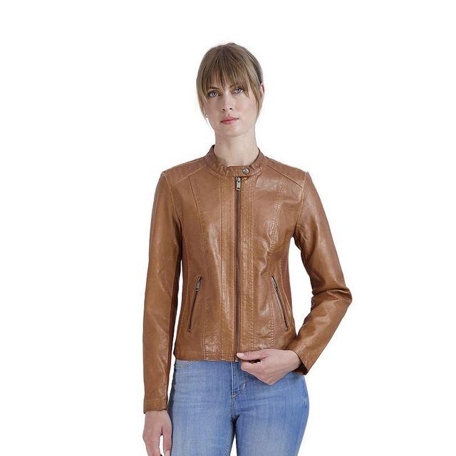 Womens Sebby Collection Faux-Leather Racing Jacket Red/Coppr Product Image