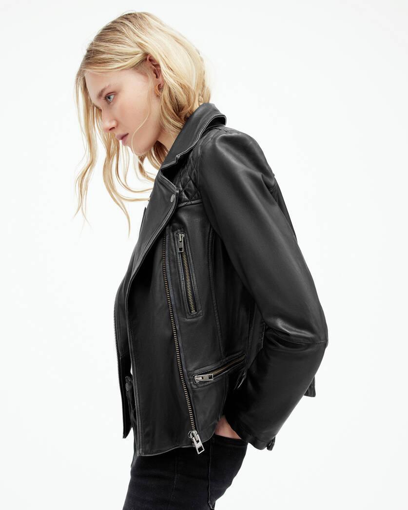 Cargo Distressed Leather Biker Jacket Product Image