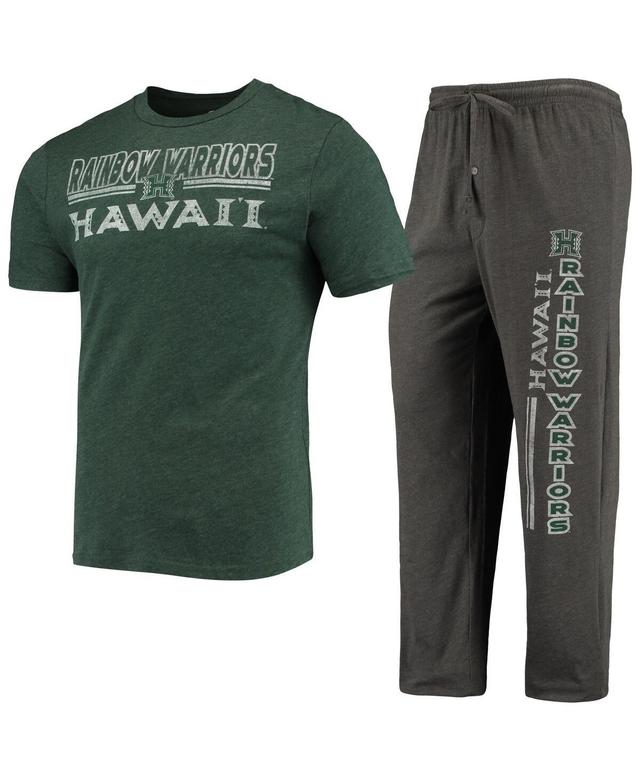 Mens Concepts Sport Heathered Charcoal, Green Hawaii Warriors Meter T-shirt and Pants Sleep Set Product Image