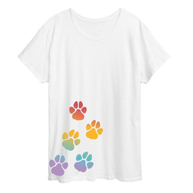 Plus Rainbow Paw Prints Graphic Tee, Womens Dark Grey Product Image