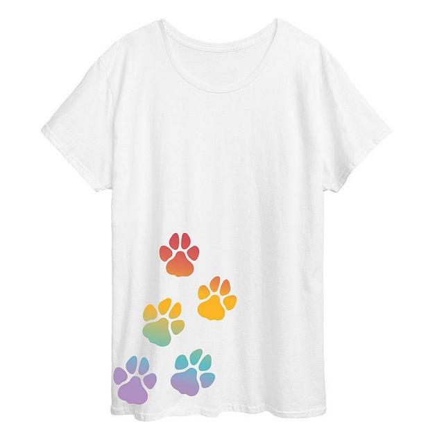 Plus Rainbow Paw Prints Graphic Tee, Womens Product Image