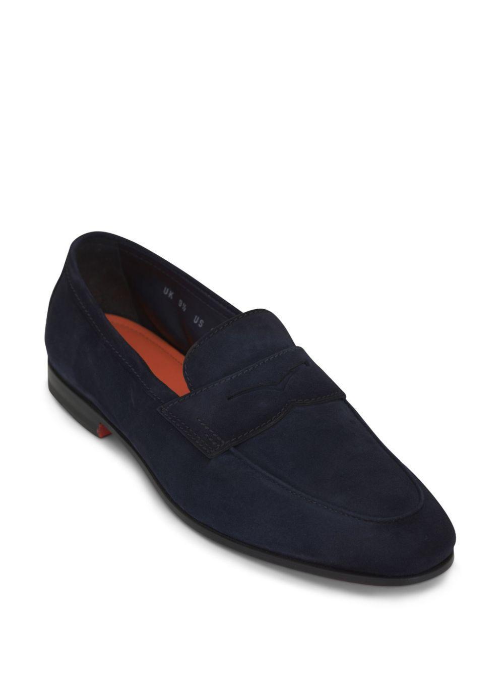 SANTONI Men's Carlos Suede Penny Loafers In Blue Product Image