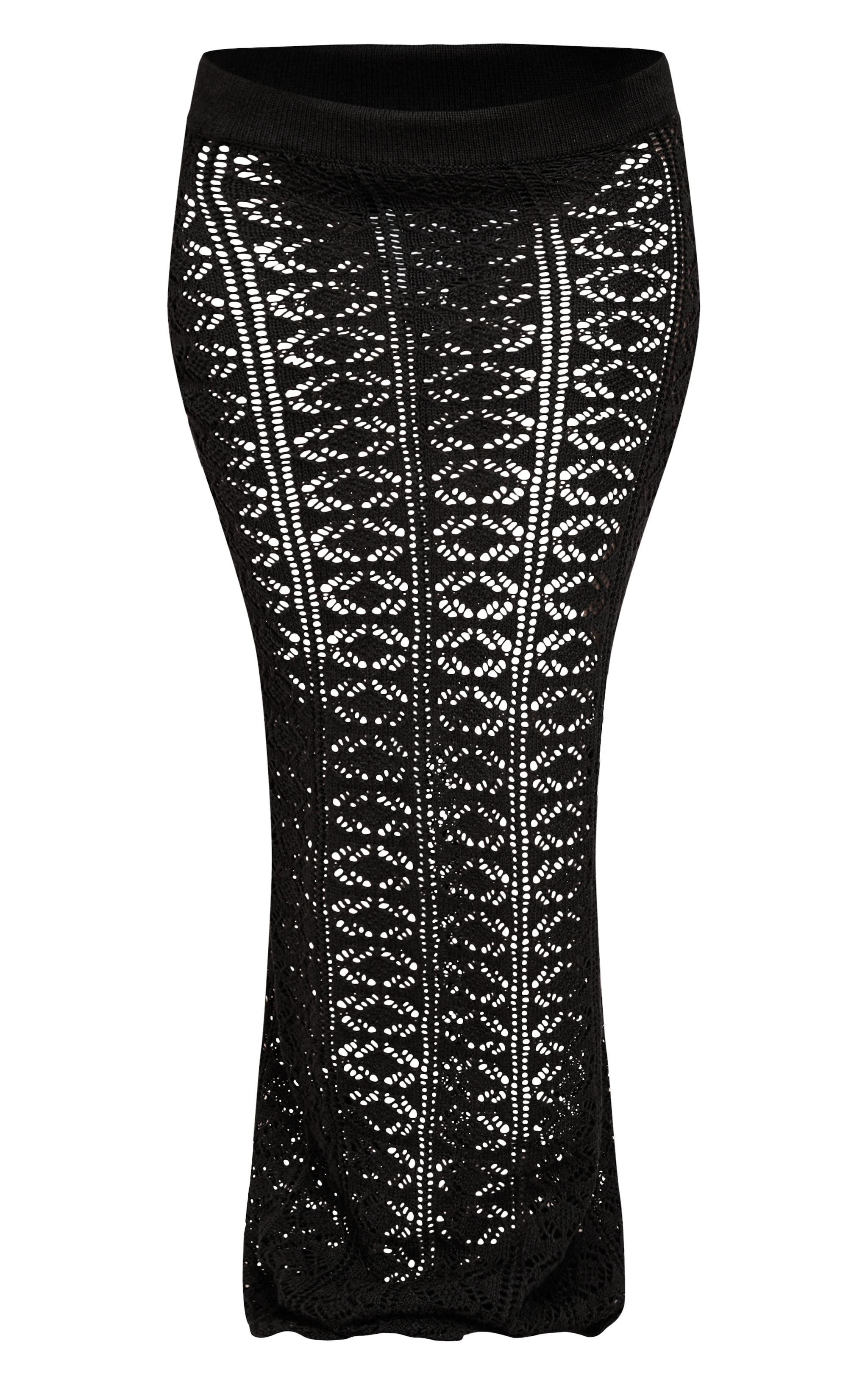 Black Contrast Crochet Knit Maxi Skirt Product Image