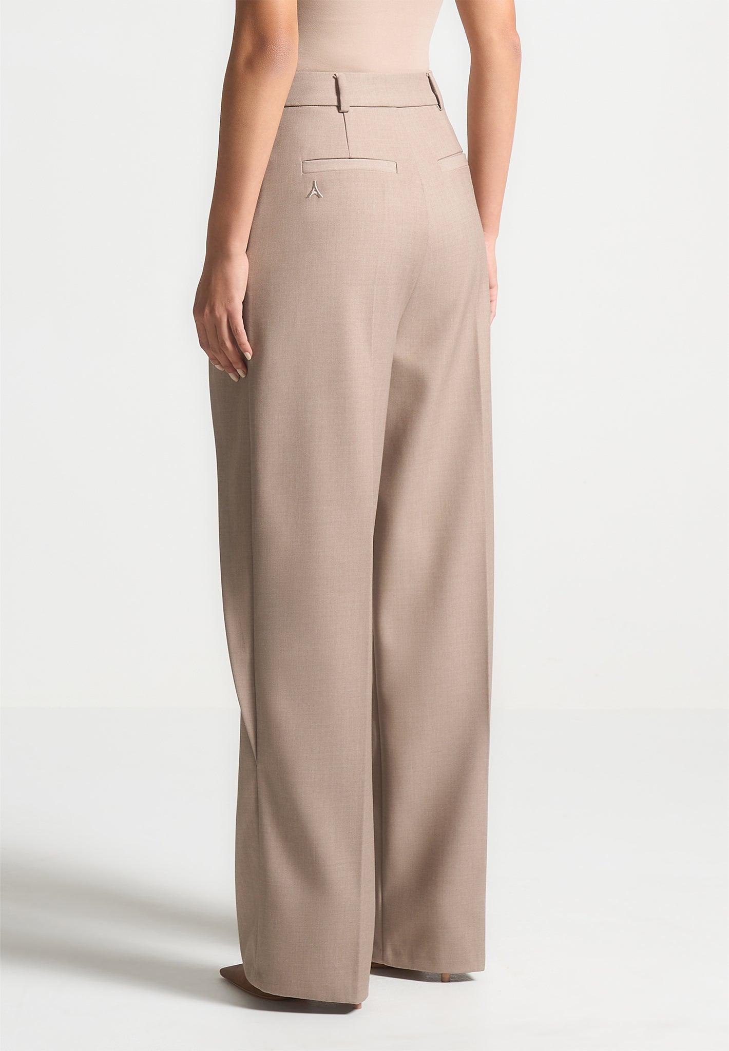 Foldover Tailored Trousers with D-Ring Belt - Taupe Female Product Image