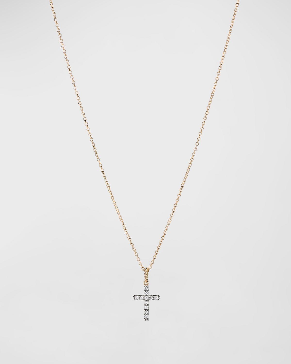 Womens Cable Collectibles Cross Necklace in 18K Yellow Gold with Pav Diamonds Product Image