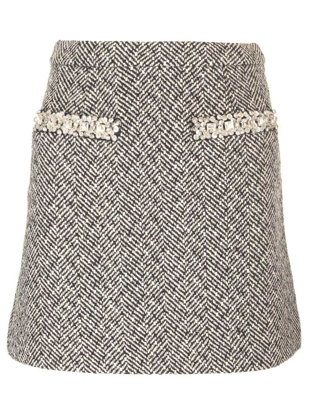 Black Herringbone Mini Skirt Product Image