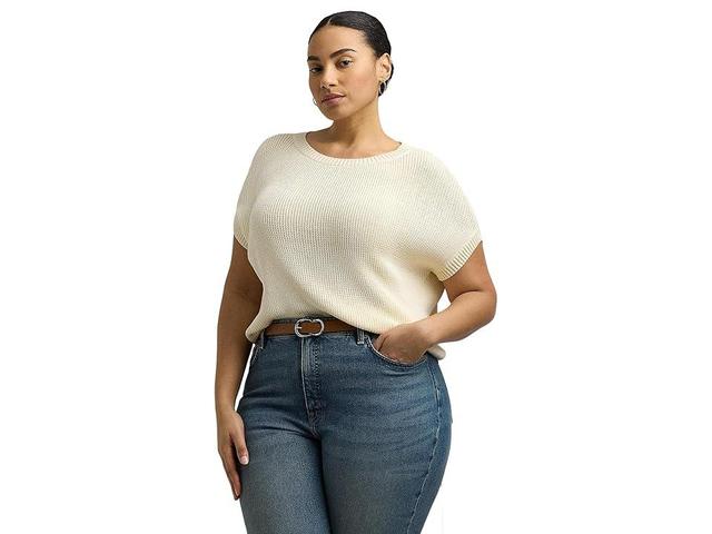 Lauren Ralph Lauren Plus Size Rib-Knit Short-Sleeve Sweater (Mascarpone Cream) Women's Clothing Product Image