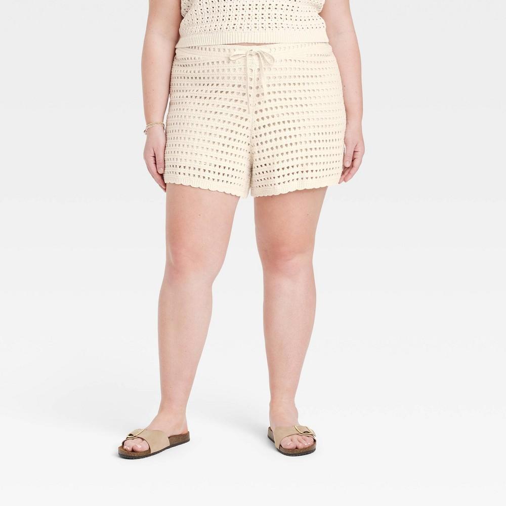 Womens Mid-Rise Openwork Shorts - Universal Thread Cream Product Image