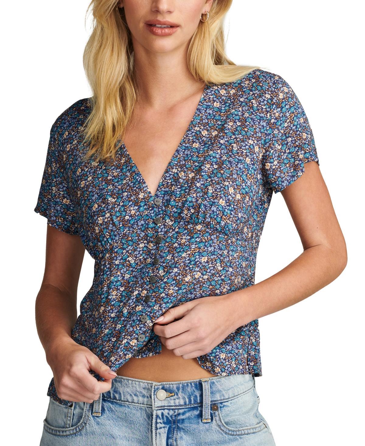 Lucky Brand Womens Floral-Print Short-Sleeve V-Neck Blouse Product Image