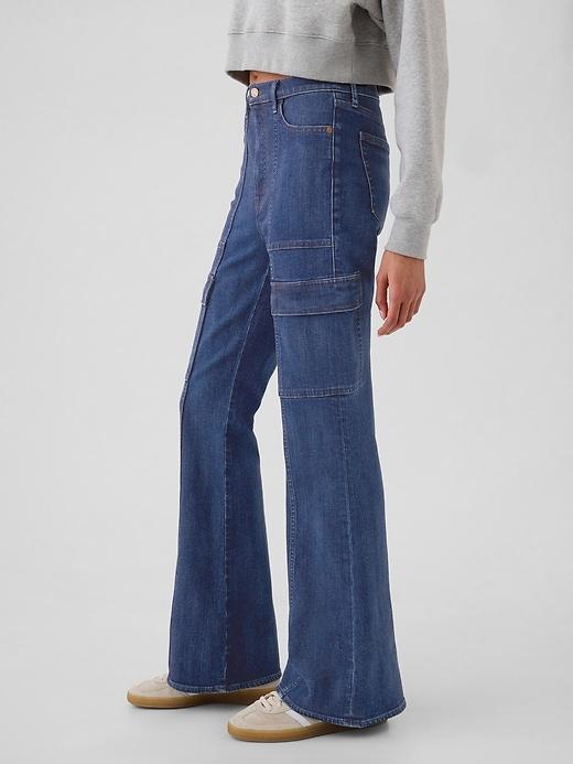 High Rise &apos;70s Flare Cargo Jeans Product Image