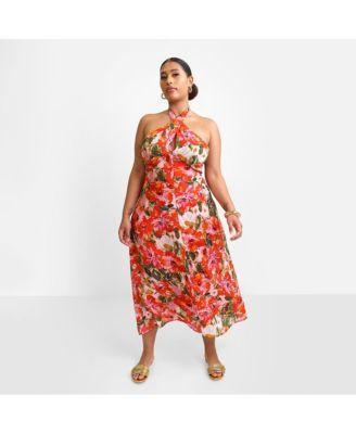 Plus Size Giada Floral Halter Midi Slip Dress Product Image