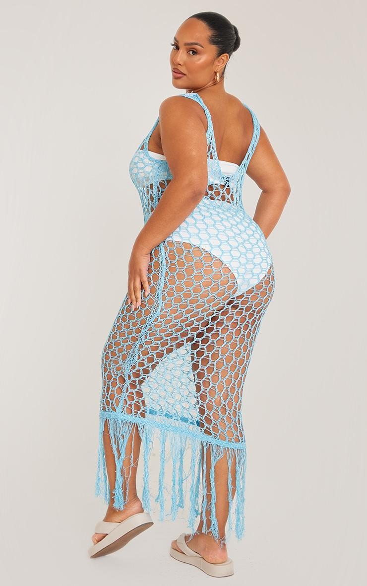 Plus Blue Fishnet Knitted Maxi Dress Product Image