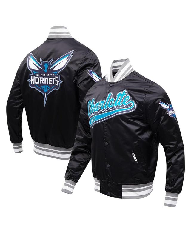 Mens Pro Standard Black Charlotte Hornets Script Tail Full-Snap Satin Varsity Jacket Product Image