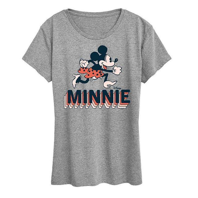 Disneys Minnie Mouse Running Graphic Tee, Womens Grey Gray Product Image