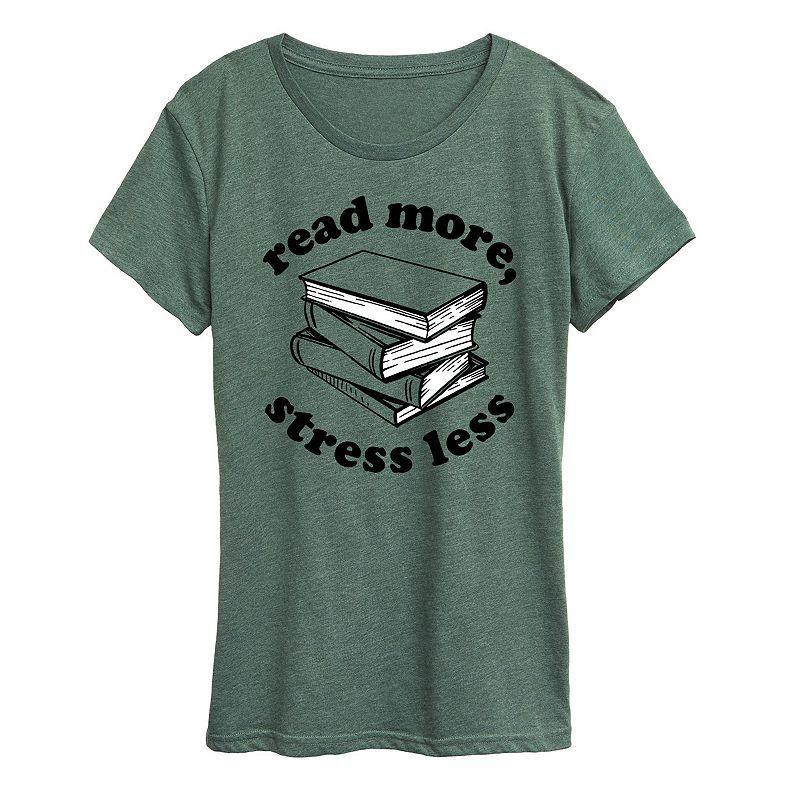 Womens Read More Stress Less Graphic Tee, Girls Grey Juniper Product Image